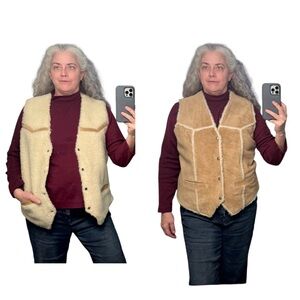 Vintage Reversible Tan Shearling Vest, Men Large, Women XL